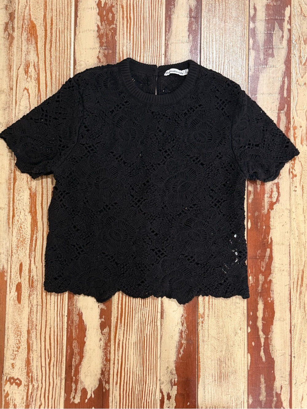 Abercrombie & Fitch Black Crochet Lace Short Sleeve Top XS